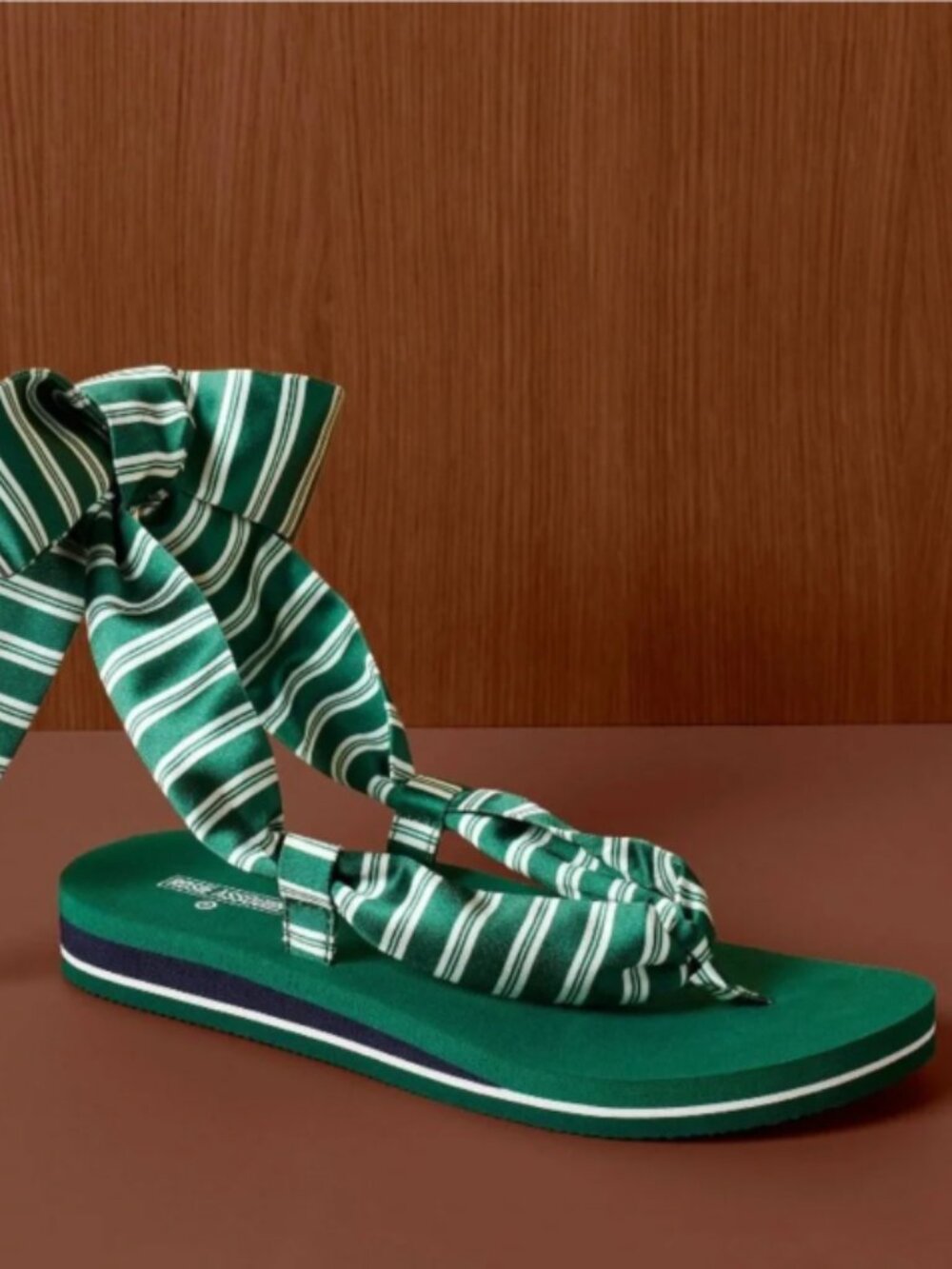 NWT sz 6 Rosie Assoulin Green & White Striped Tie-Wrap Sandal